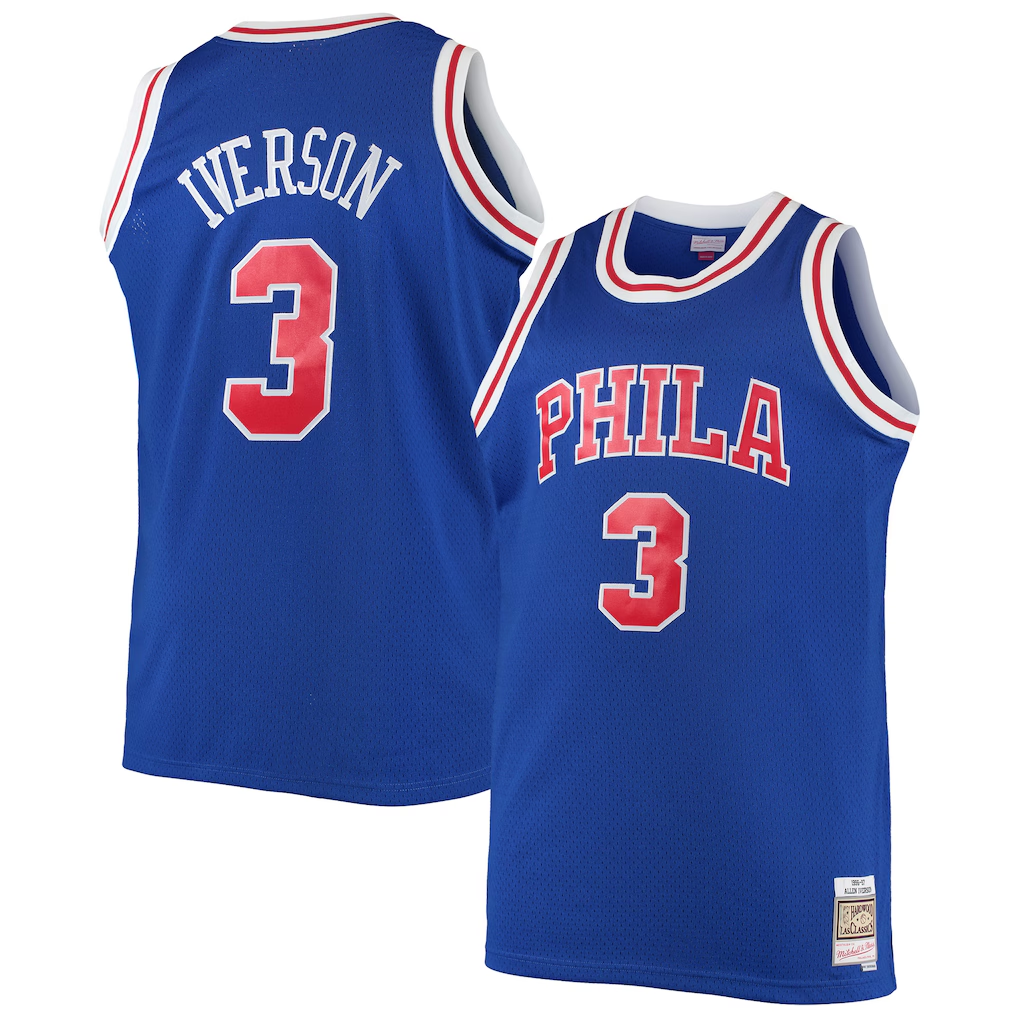 Fenge P.76ers #3 Allen Iverson Mitchell & Ness Royal 199697 Big & Tall Hardwood Classics Swingman Jerseys