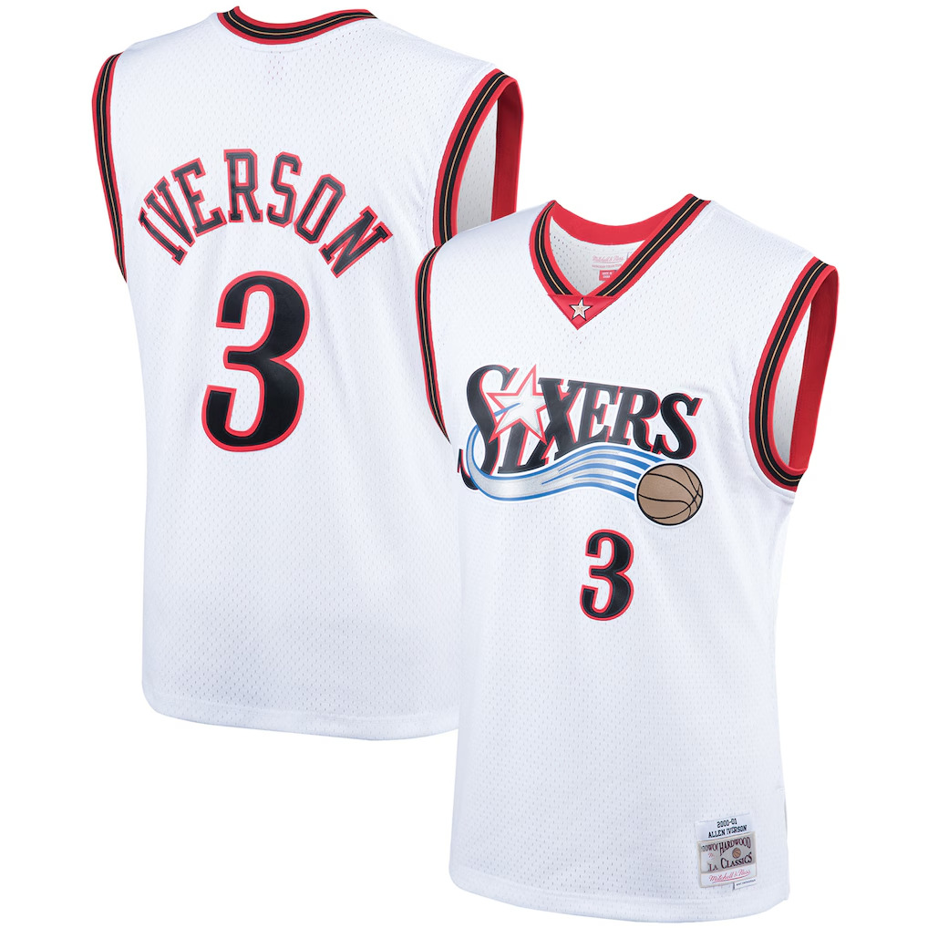 Fenge P.76ers #3 Allen Iverson Mitchell & Ness White Hardwood Classics Swingman Jerseys