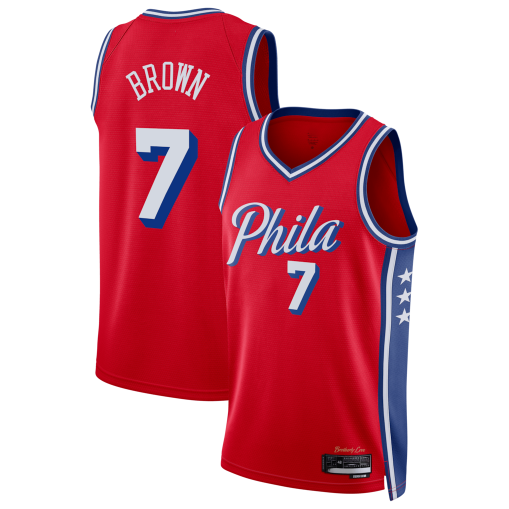 Fenge P.76ers #7 Jaylen Brown Red Swingman Jerseys - Statement Edition