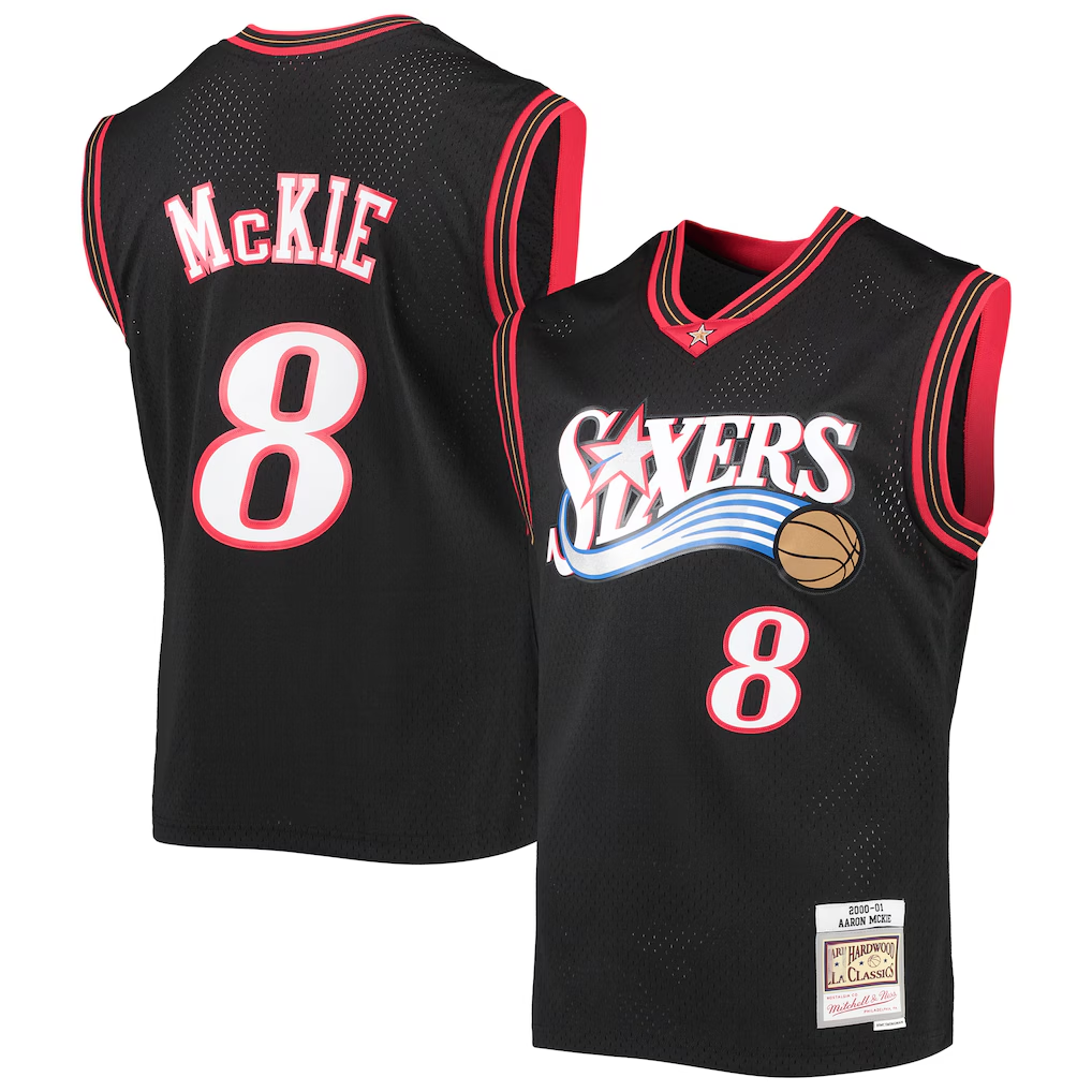 Fenge P.76ers #8 Aaron McKie Mitchell & Ness Black Hardwood Classics Swingman Jerseys
