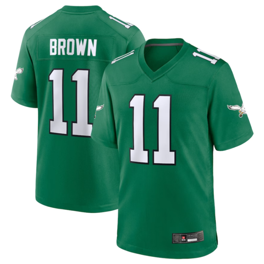 Fenge P.Eagles #11 A.J. Brown Green Alternate Game Player Stitched American Stitched Jerseys