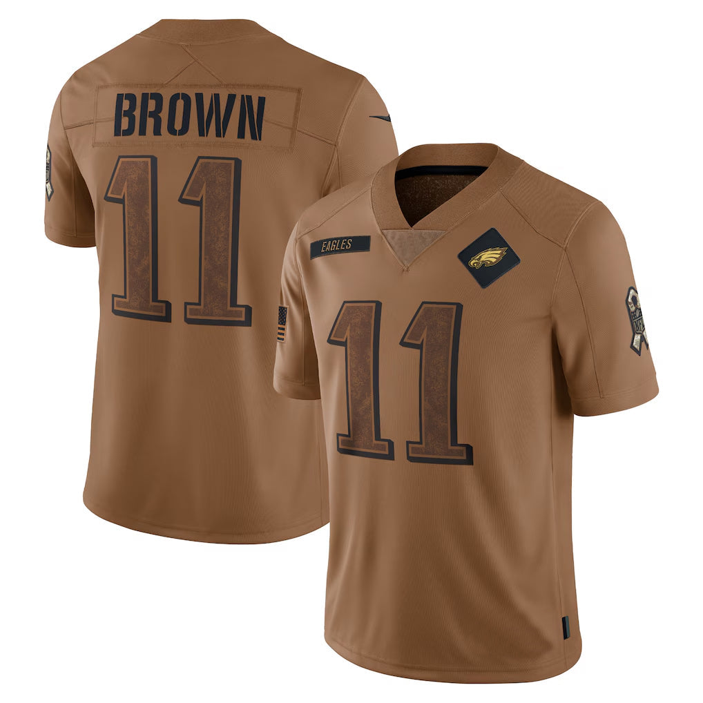 Fenge P.Eagles #11 A.J. Brown Player Brown Salute To Service Limited Stitched Jerseys