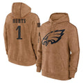 Fenge P.Eagles #1 Jalen Hurts Player Brown Salute to Service Pullover Hoodies Limited Game Stitched Jerseys