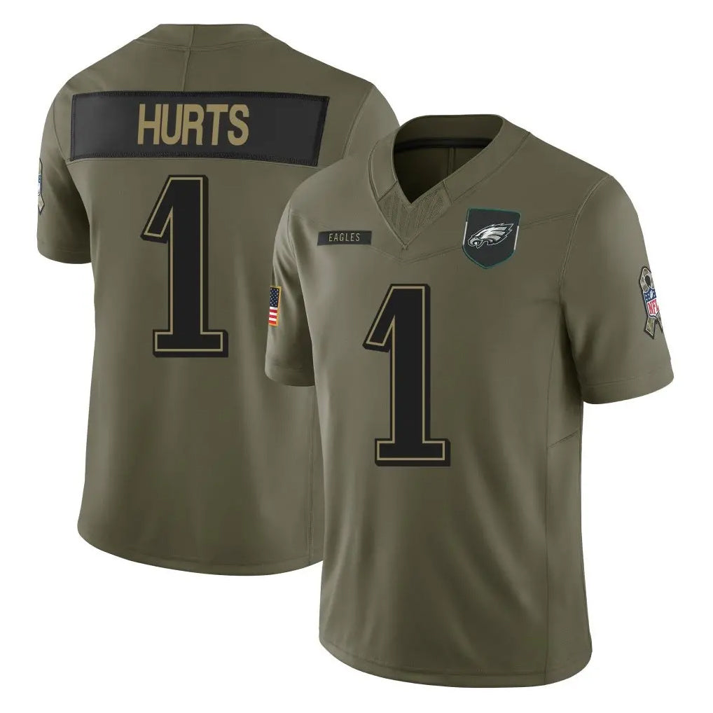 Fenge P.Eagles #1 Jalen Hurts Player Olive 2025 Salute To Service Limited Stitched Jerseys