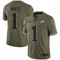 Fenge P.Eagles #1 Jalen Hurts Player Salute To Service Olive Stitched Jerseys