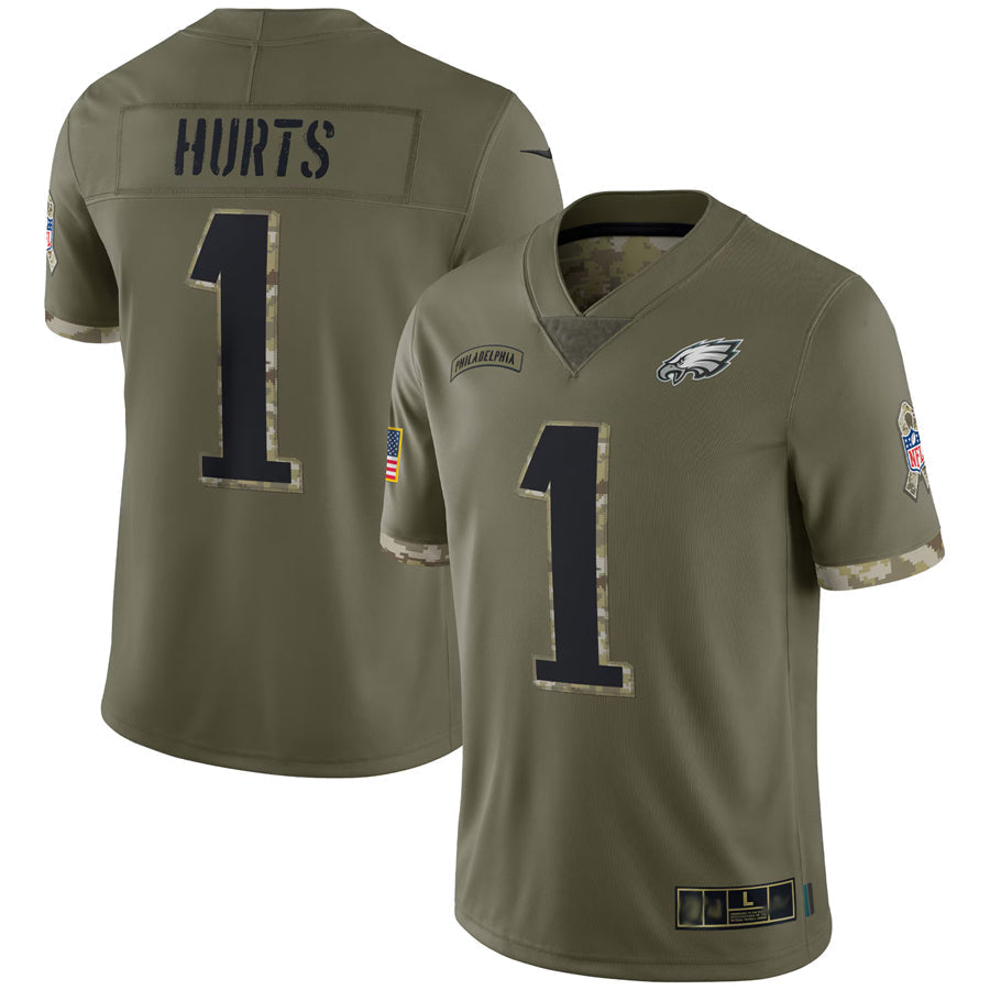 Fenge P.Eagles #1 Jalen Hurts Player Salute To Service Olive Stitched Jerseys