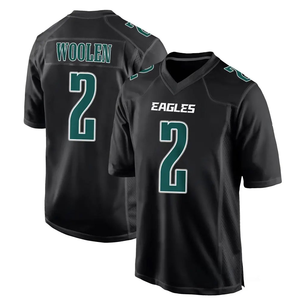 Fenge P.Eagles #2 Riq Woolen Player Carbon Black Fashion Home Game Stitched Jerseys