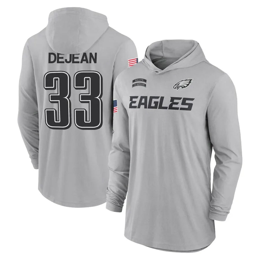 Fenge P.Eagles #33 Cooper DeJean Player Military Hoodie Gray Salute To Service Stitched Jerseys