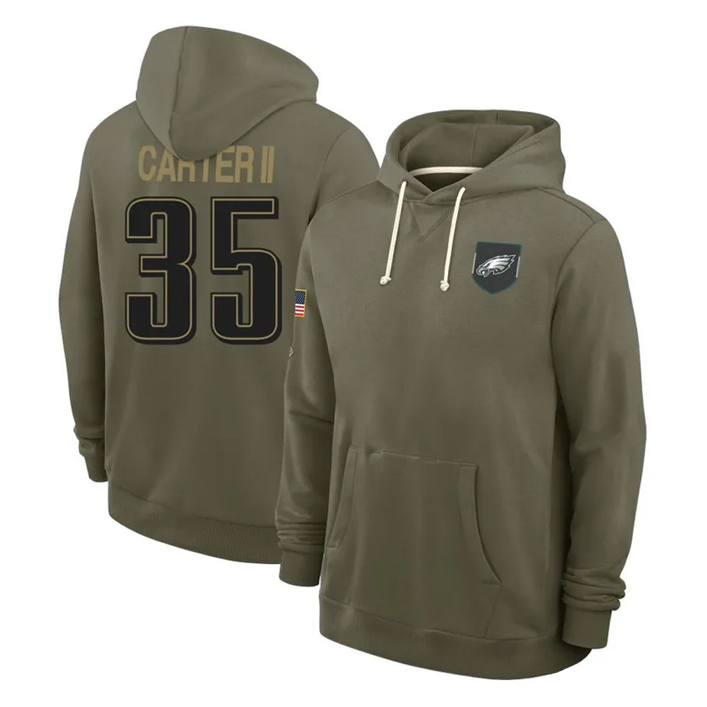 Fenge P.Eagles #35 Michael Carter II Player Olive Salute to Service Pullover Hoodies Limited Stitched Jerseys