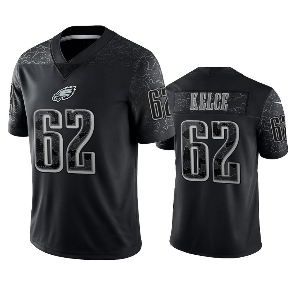 Fenge P.Eagles #62 Jason Kelce Player Black REFLECTIVE Limited Stitched Jerseys
