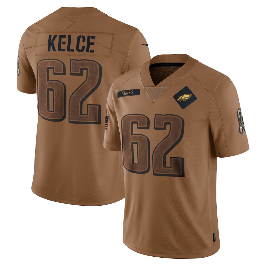 Fenge P.Eagles #62 Jason Kelce Player Brown Salute To Service Limited Stitched Jerseys