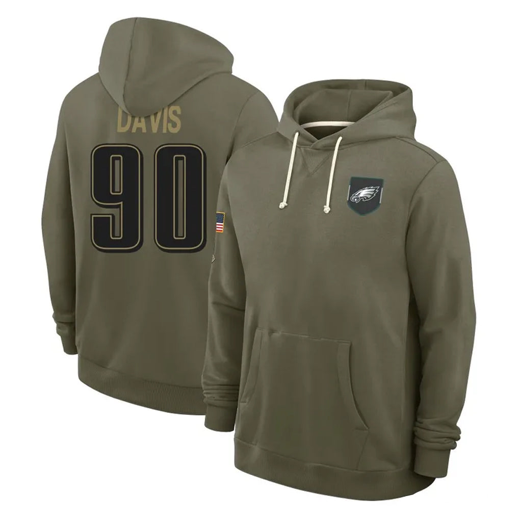 Fenge P.Eagles #90 Jordan Davis Player Olive Salute to Service Pullover Hoodies Limited Stitched Jerseys