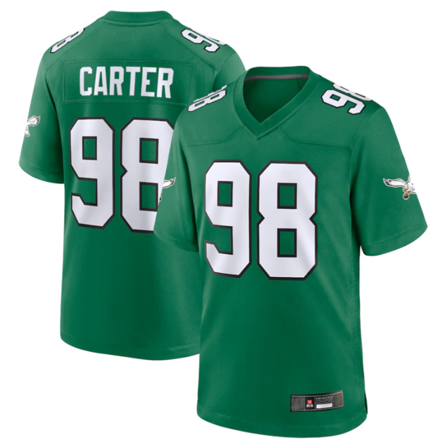 Fenge P.Eagles #98 Jalen Carter Green Alternate Game Jersey Stitched American Stitched Jersey
