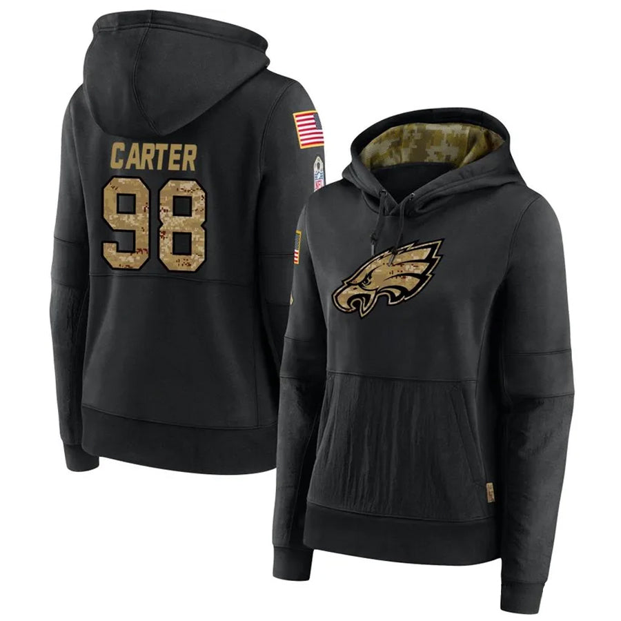 Fenge P.Eagles #98 Jalen Carter Player Black Military Hoodie Game Stitched Jerseys