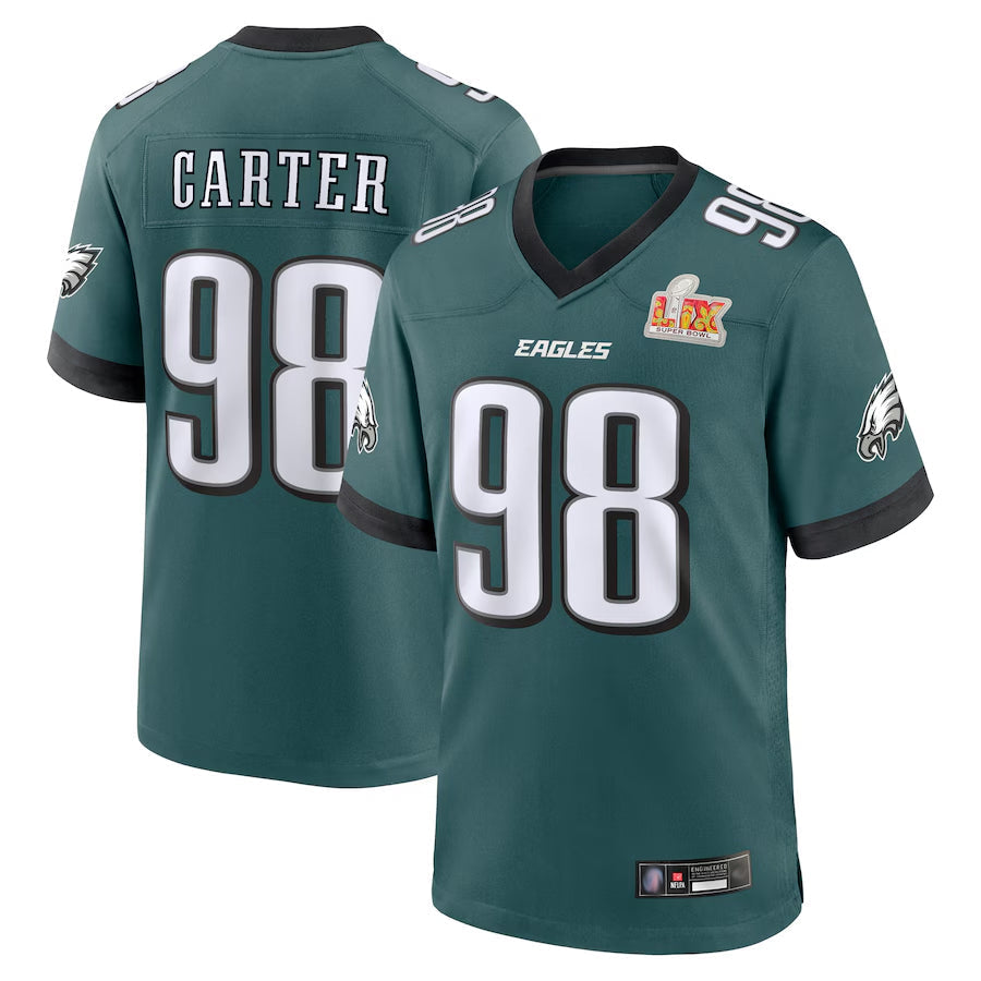 Fenge P.Eagles #98 Jalen Carter Player Midnight Green Super Bowl LIX Game Stitched Jerseys
