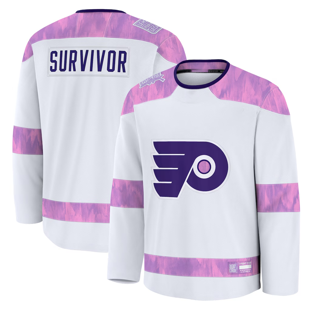 Fenge P.Flyers White Hockey Fights Cancer Deslauriers Practice Jerseys
