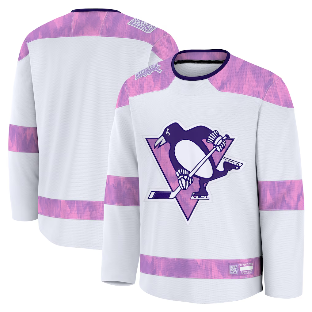 Fenge P.Penguins White 2024 Hockey Fights Cancer Practice Jerseys