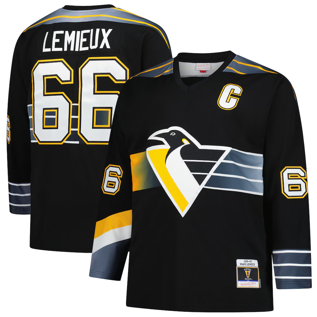 Fenge P.Penguins #66 Mario Lemieux Mitchell & Ness Black 1996-97 Blue Line 2.0 Jerseys