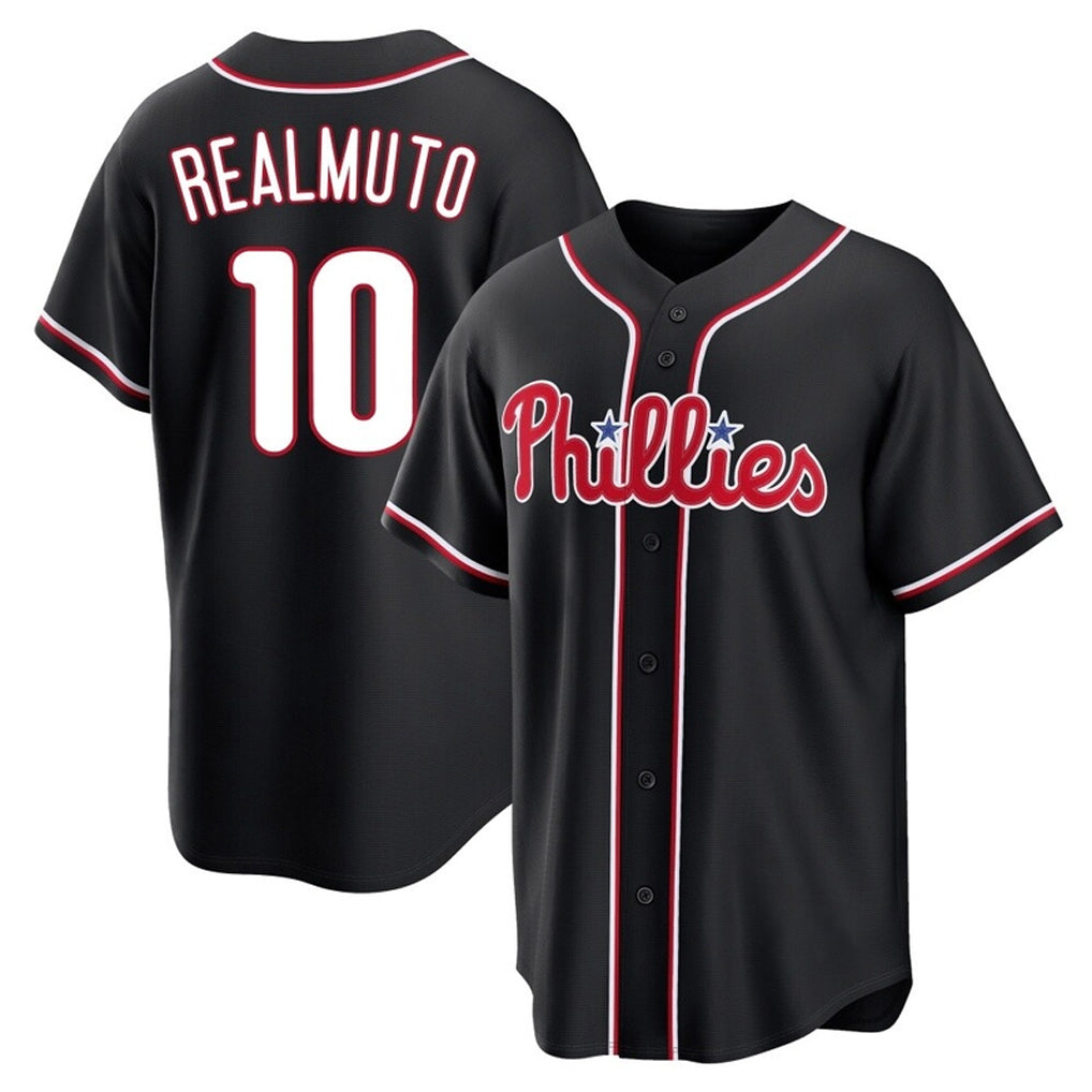 Fenge P.Phillies #10 J.T. Realmuto Player Black Fashion Out Home Game Stitched Jerseys