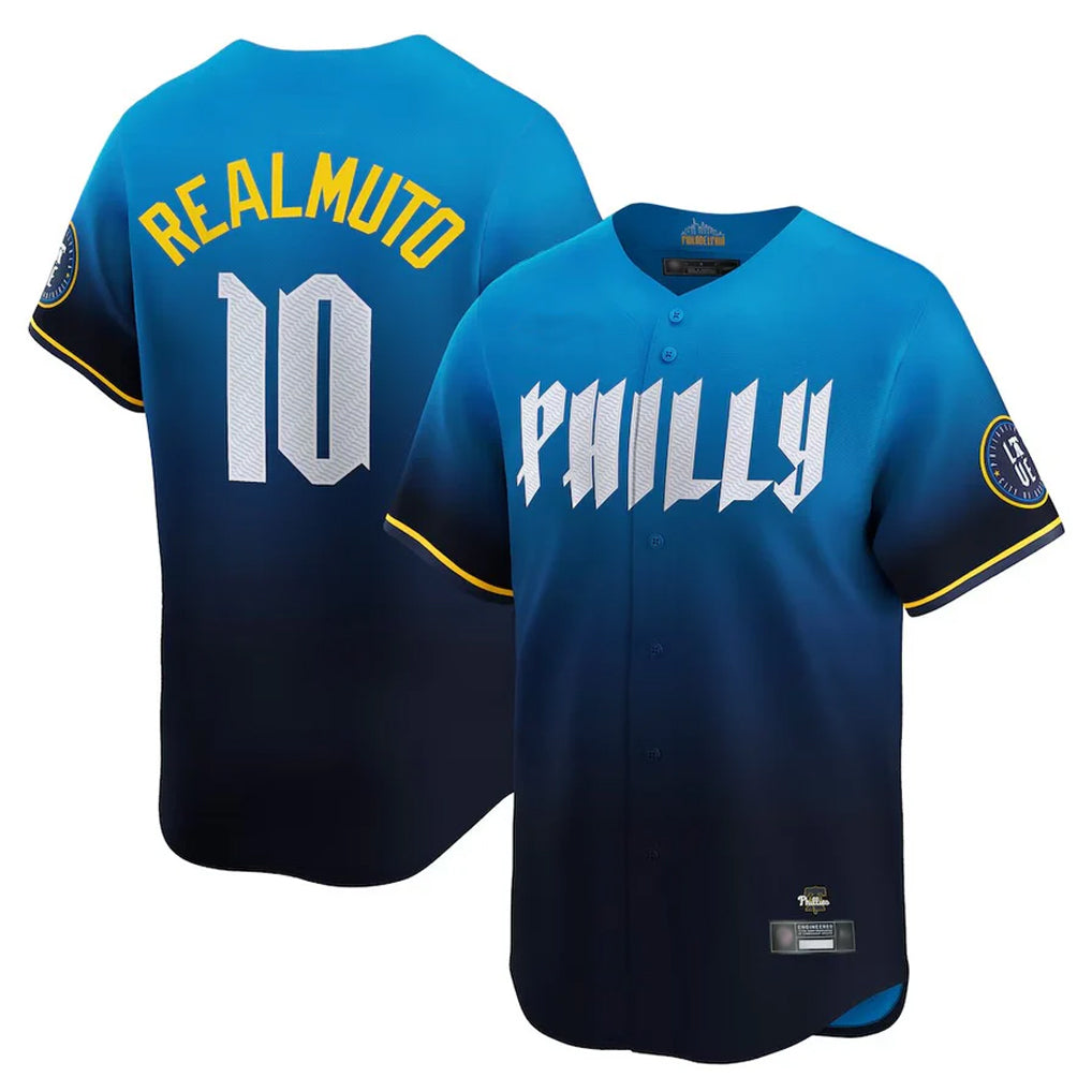 Fenge P.Phillies #10 J.T. Realmuto Player Blue City Connect Home Limited Stitched Jerseys