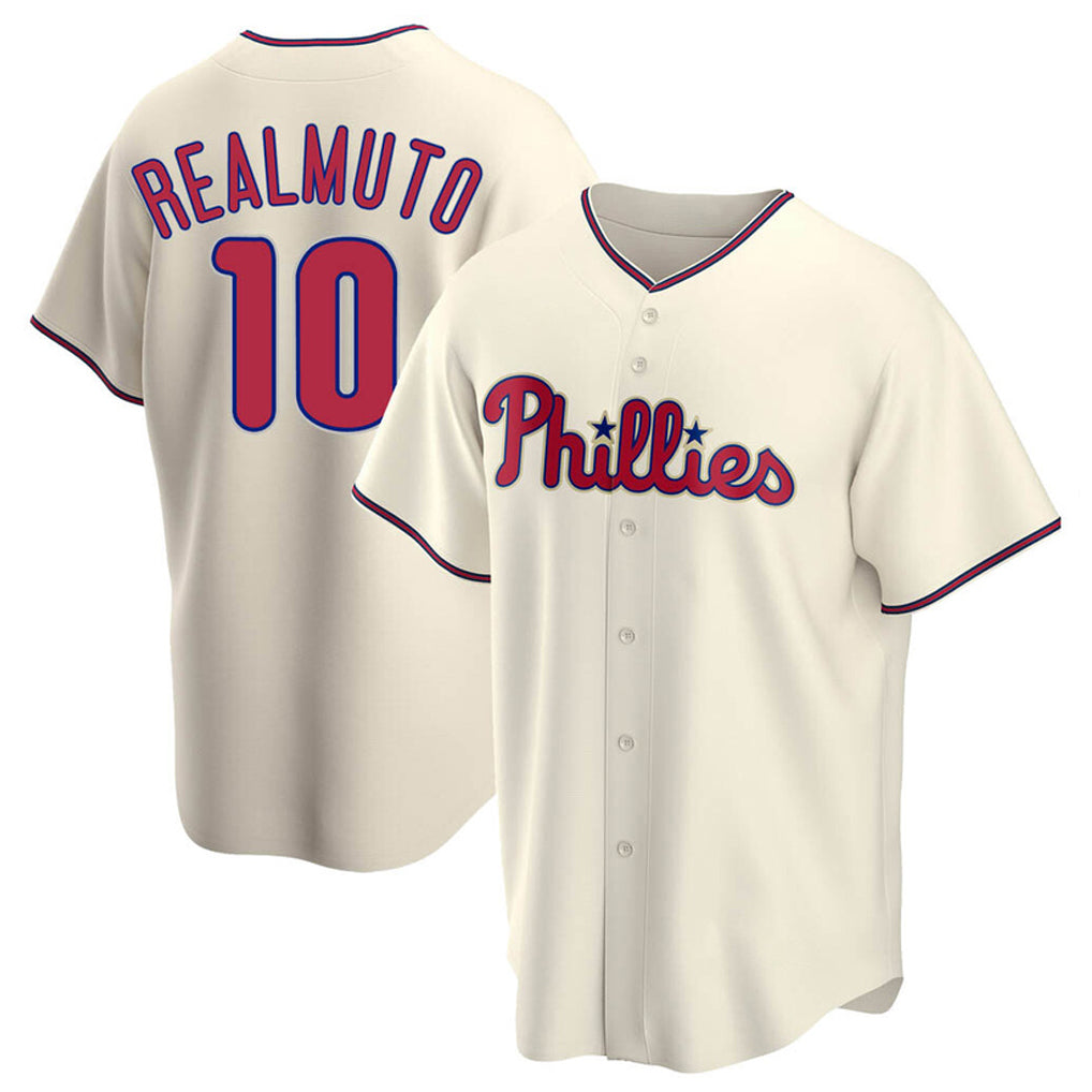 Fenge P.Phillies #10 J.T. Realmuto Player Cream Home Game Stitched Jerseys