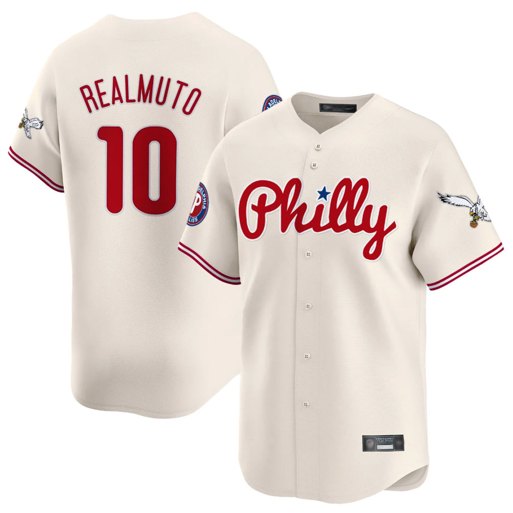 Fenge P.Phillies #10 J.T. Realmuto Player Cream Phillies & Eagles Vapor Premier Limited Stitched Jerseys