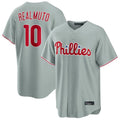 Fenge P.Phillies #10 J.T. Realmuto Player Gray Home Game Stitched Jerseys