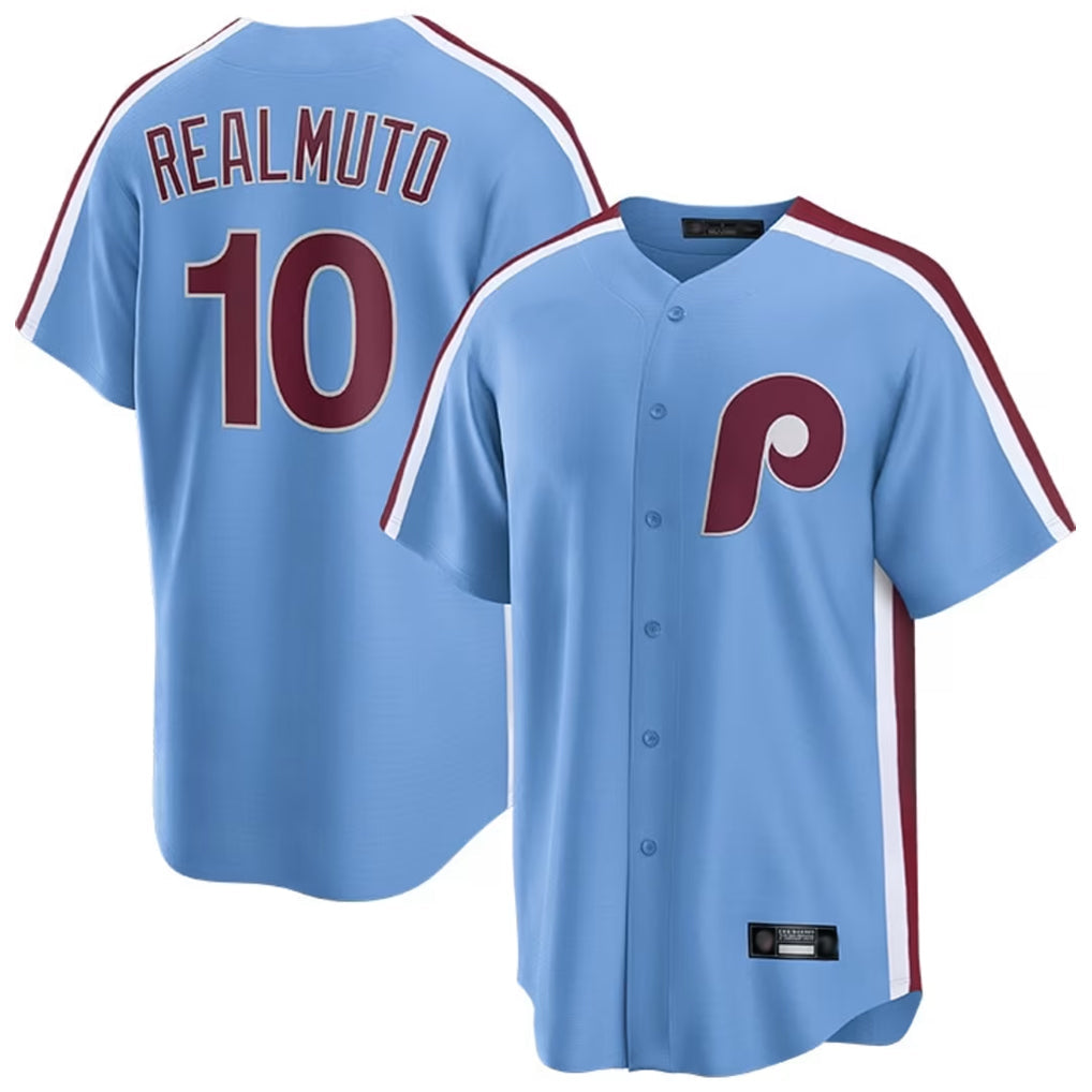 Fenge P.Phillies #10 J.T. Realmuto Player Light Blue Home Game Stitched Jerseys