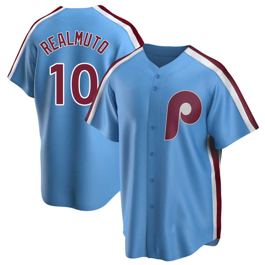 Fenge P.Phillies #10 J.T. Realmuto Player Light Blue Replica Game Stitched Jerseys