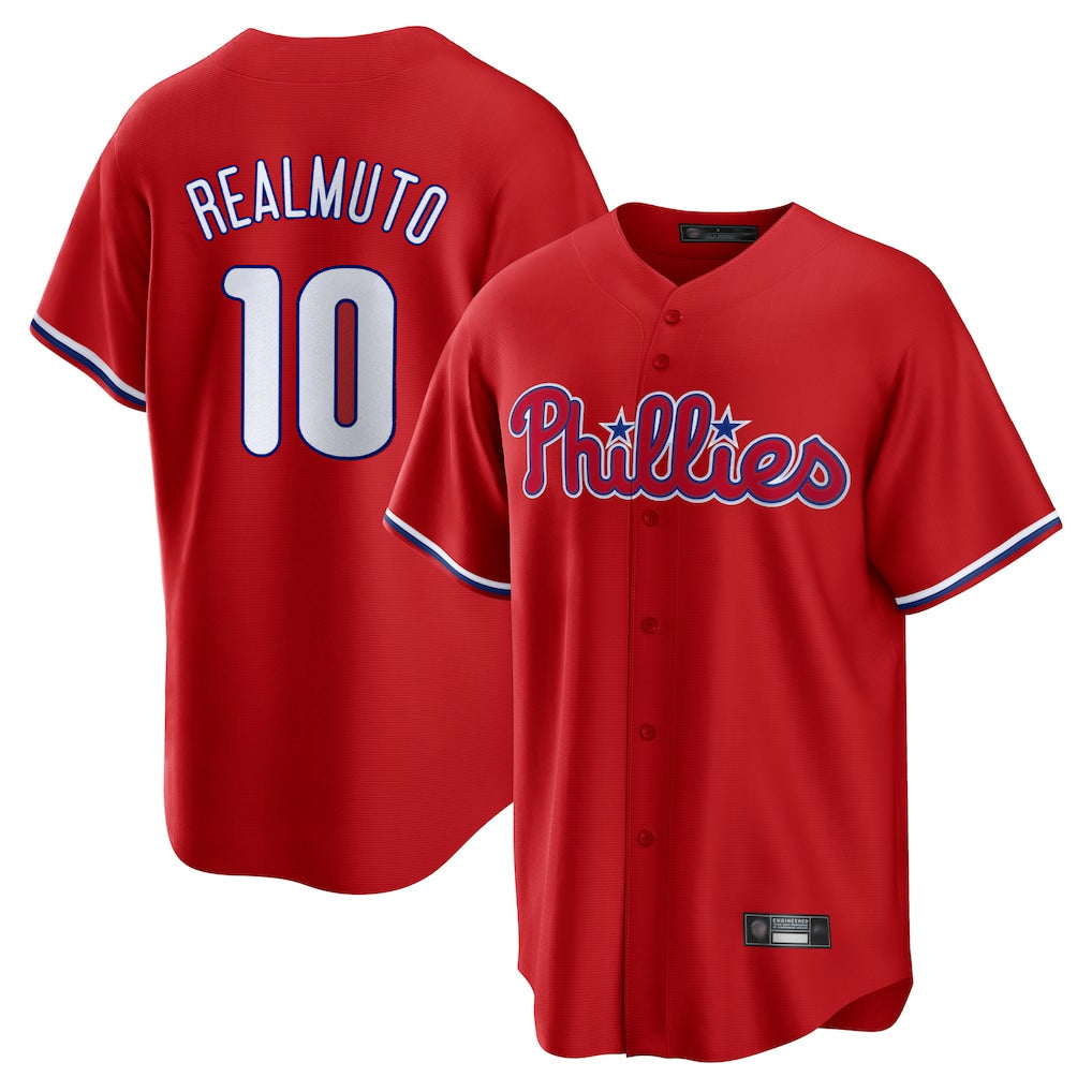 Fenge P.Phillies #10 J.T. Realmuto Player Red Home Game Stitched Jerseys