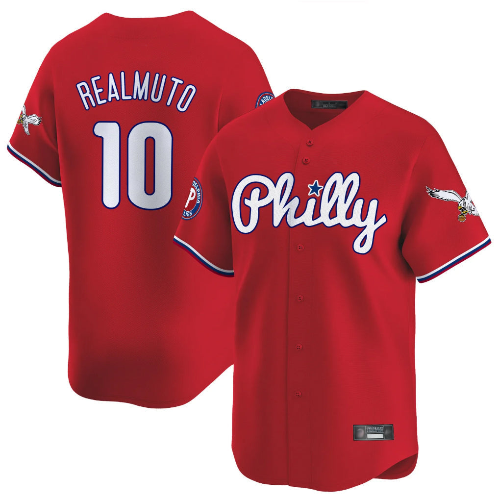 Fenge P.Phillies #10 J.T. Realmuto Player Red Phillies & Eagles Vapor Premier Limited Stitched Jerseys
