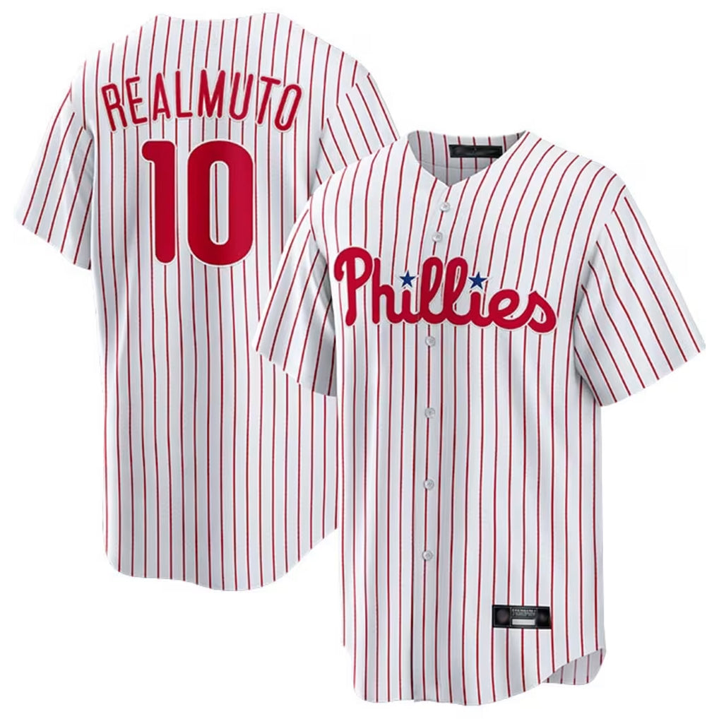 Fenge P.Phillies #10 J.T. Realmuto Player White Home Game Stitched Jerseys