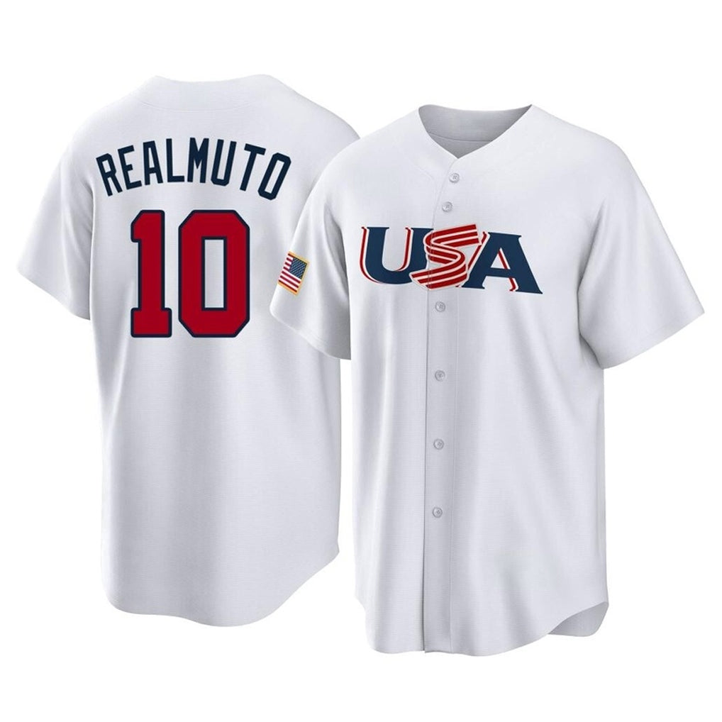 Fenge P.Phillies #10 J.T. Realmuto Player White USA World Classic Home Game Stitched Jerseys
