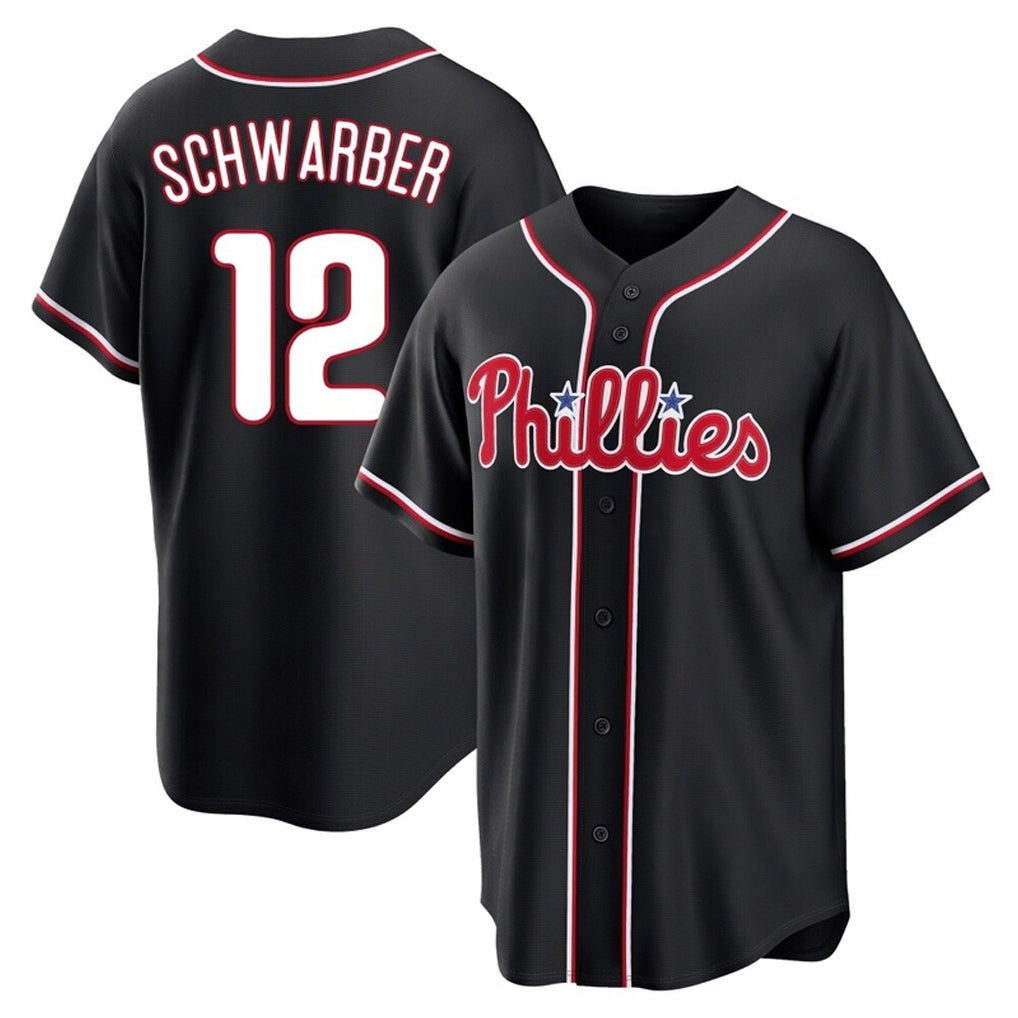 Fenge P.Phillies #12 Kyle Schwarber Player Black Fashion Out Home Game Stitched Jerseys