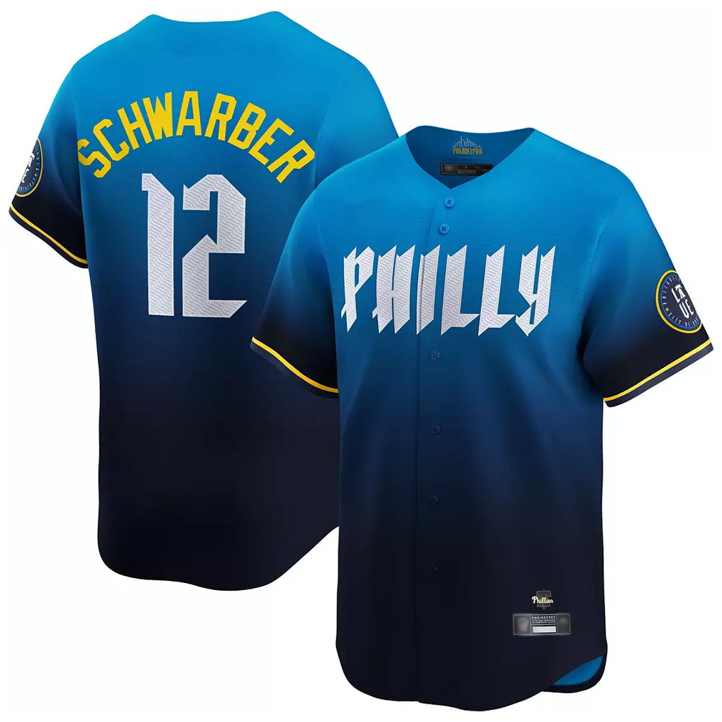 Fenge P.Phillies #12 Kyle Schwarber Player Blue City Connect Home Limited Stitched Jerseys