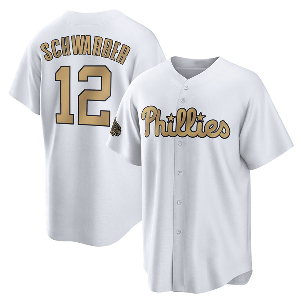 Fenge P.Phillies #12 Kyle Schwarber Player Gold All-Star Home Game Stitched Jerseys