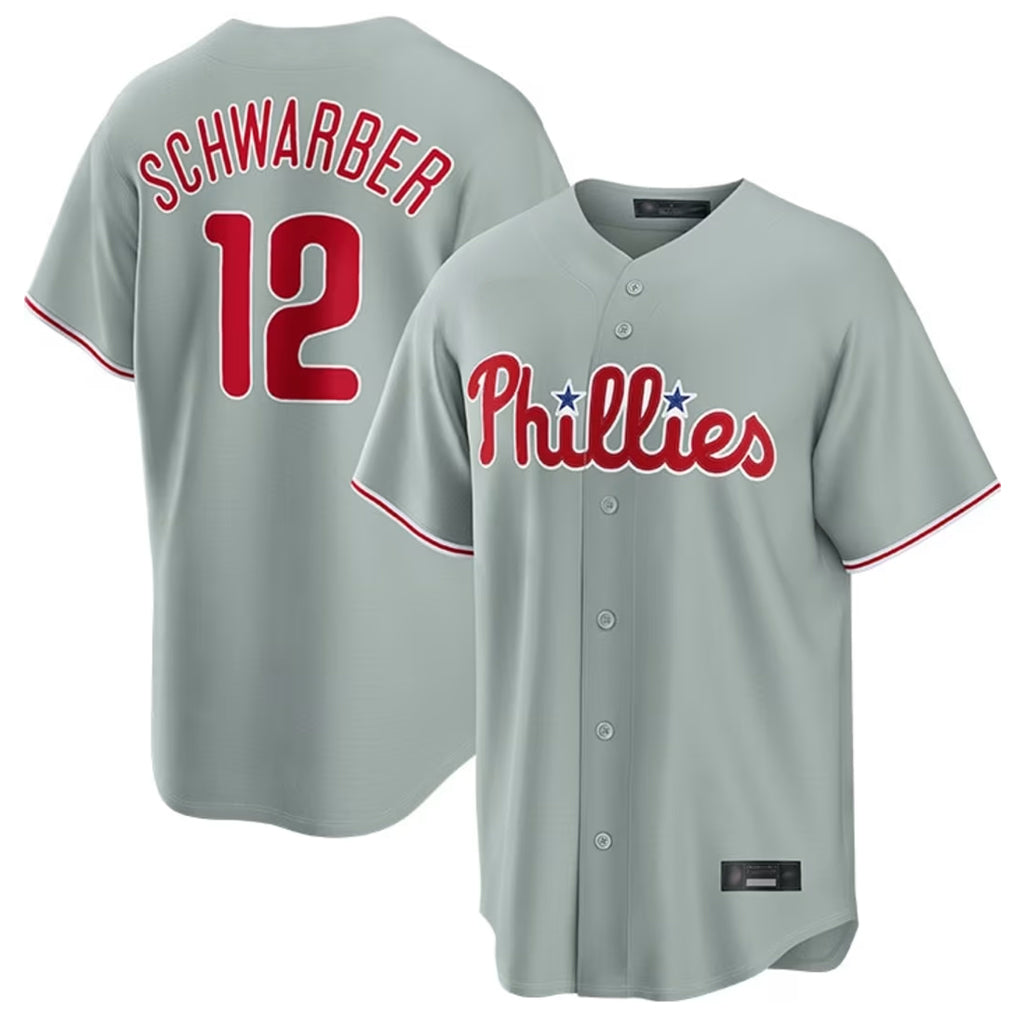 Fenge P.Phillies #12 Kyle Schwarber Player Gray Home Game Stitched Jerseys