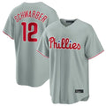 Fenge P.Phillies #12 Kyle Schwarber Player Gray Home Game Stitched Jerseys