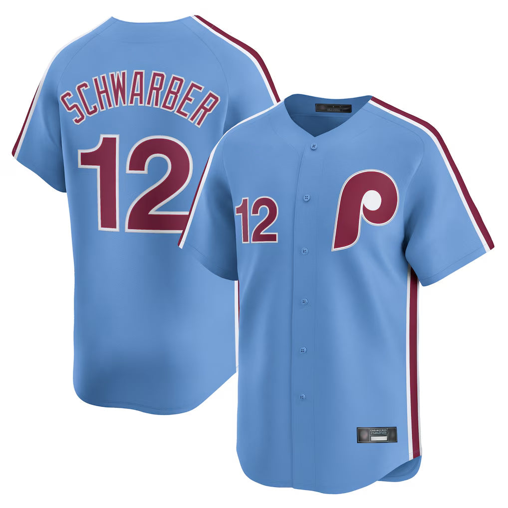 Fenge P.Phillies #12 Kyle Schwarber Player Light Blue Home Limited Stitched Jerseys