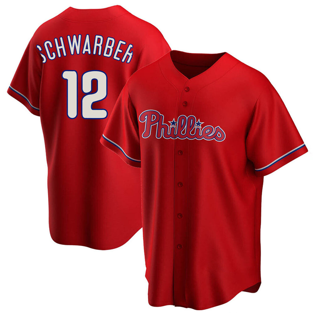 Fenge P.Phillies #12 Kyle Schwarber Player Red Home Game Stitched Jerseys