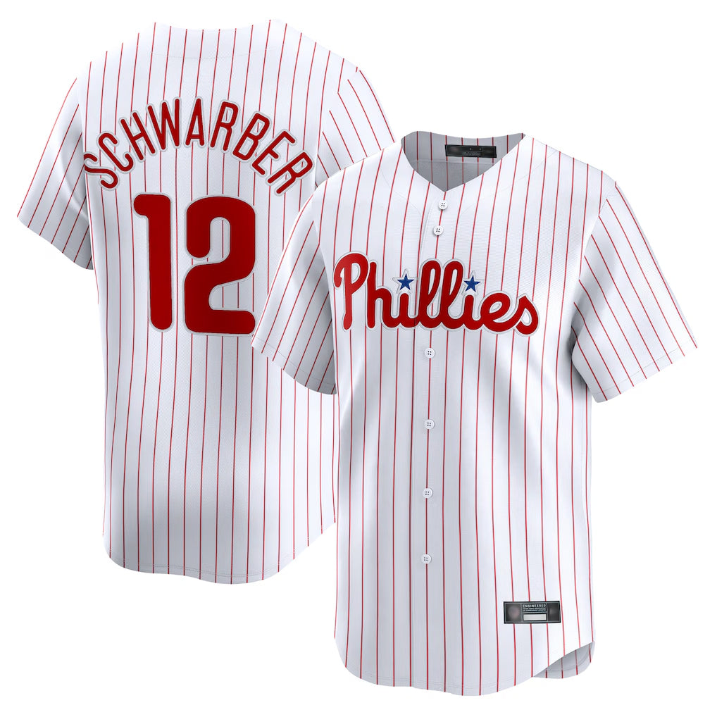 Fenge P.Phillies #12 Kyle Schwarber Player White Home Limited Stitched Jerseys