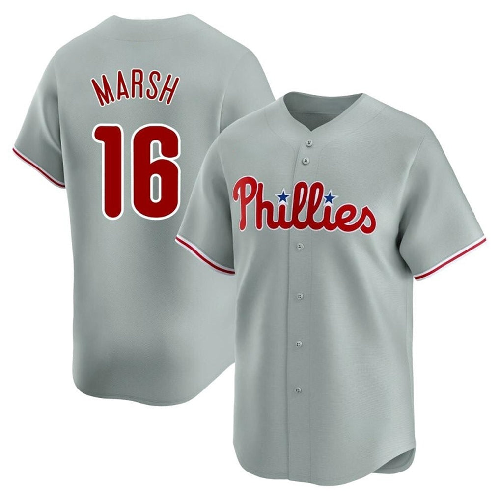 Fenge P.Phillies #16 Brandon Marsh Player Gray Home Limited Stitched Jerseys