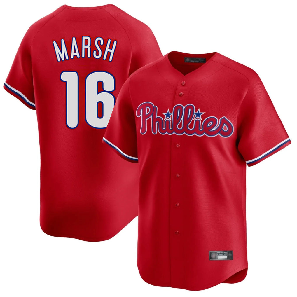 Fenge P.Phillies #16 Brandon Marsh Player Red Home Limited Stitched Jerseys