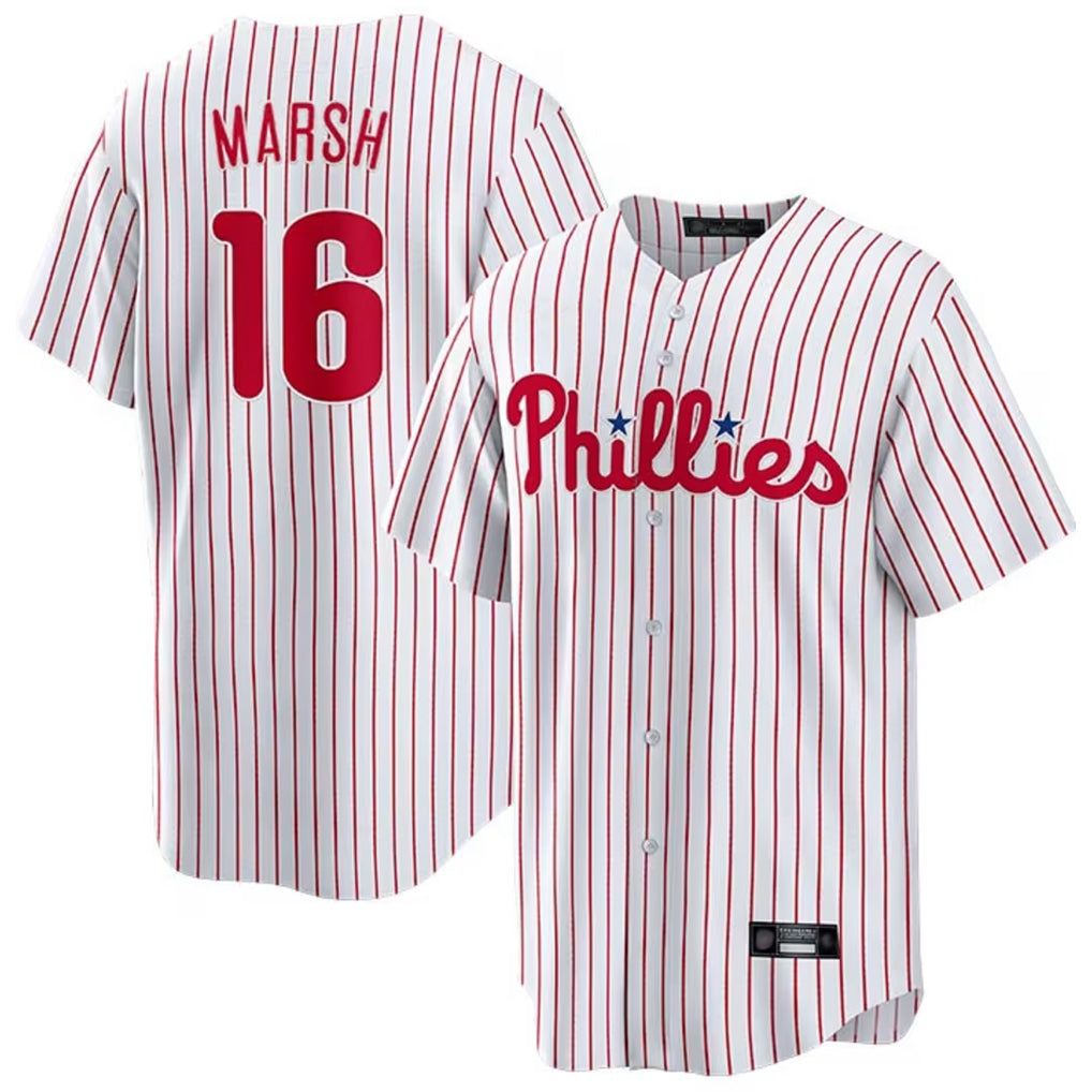 Fenge P.Phillies #16 Brandon Marsh Player White Home Game Stitched Jerseys
