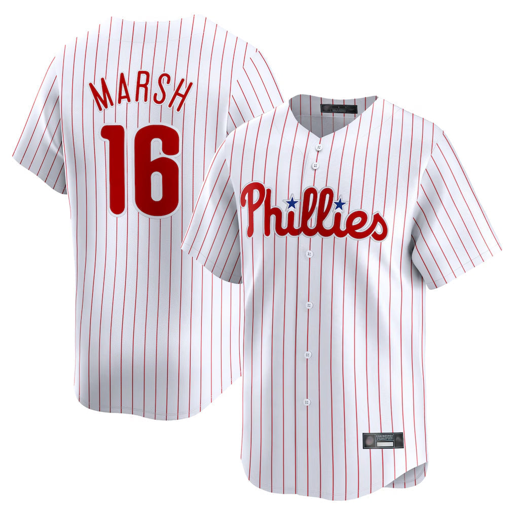 Fenge P.Phillies #16 Brandon Marsh Player White Home Limited Stitched Jerseys