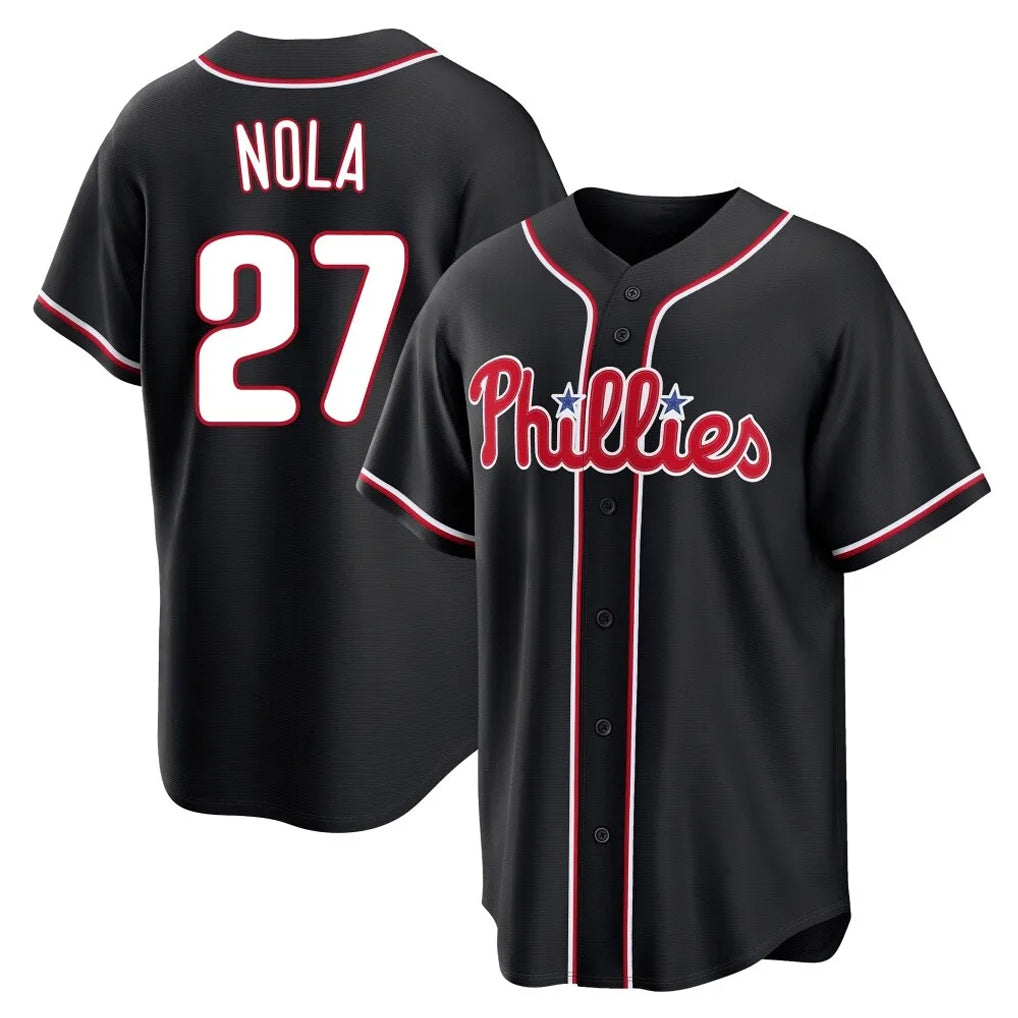 Fenge P.Phillies #27 Aaron Nola Player Black Fashion Out Home Game Stitched Jerseys
