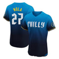 Fenge P.Phillies #27 Aaron Nola Player Blue City Connect Home Limited Elite Stitched Jerseys
