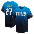 Fenge P.Phillies #27 Aaron Nola Player Blue City Connect Home Limited Stitched Jerseys