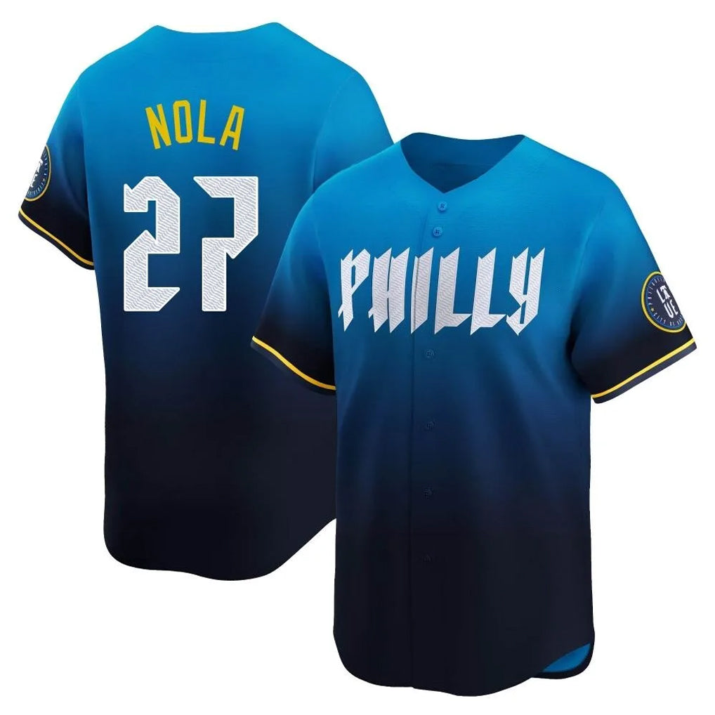 Fenge P.Phillies #27 Aaron Nola Player Blue City Connect Home Limited Stitched Jerseys
