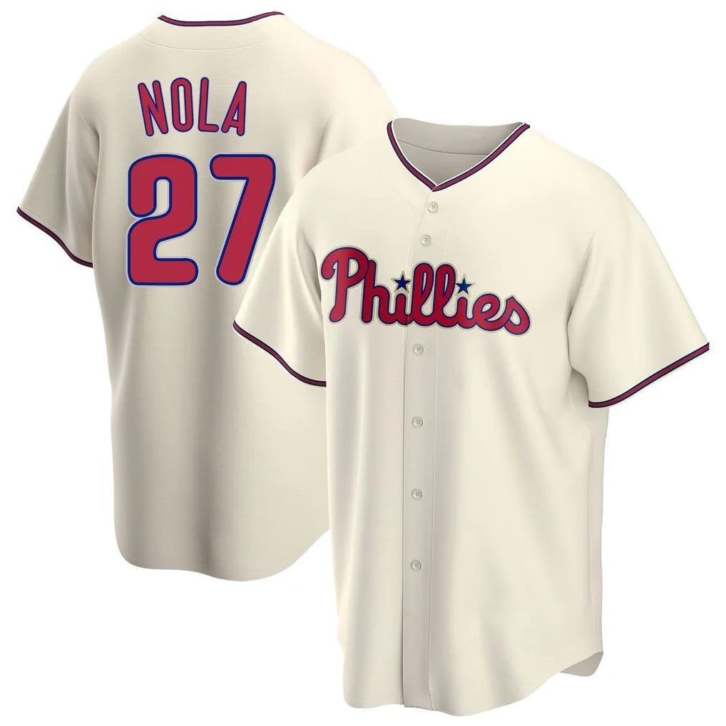 Fenge P.Phillies #27 Aaron Nola Player Cream Home Game Stitched Jerseys